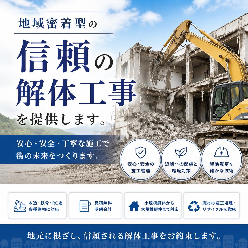 地域密着型の信頼の解体工事を提供します。
