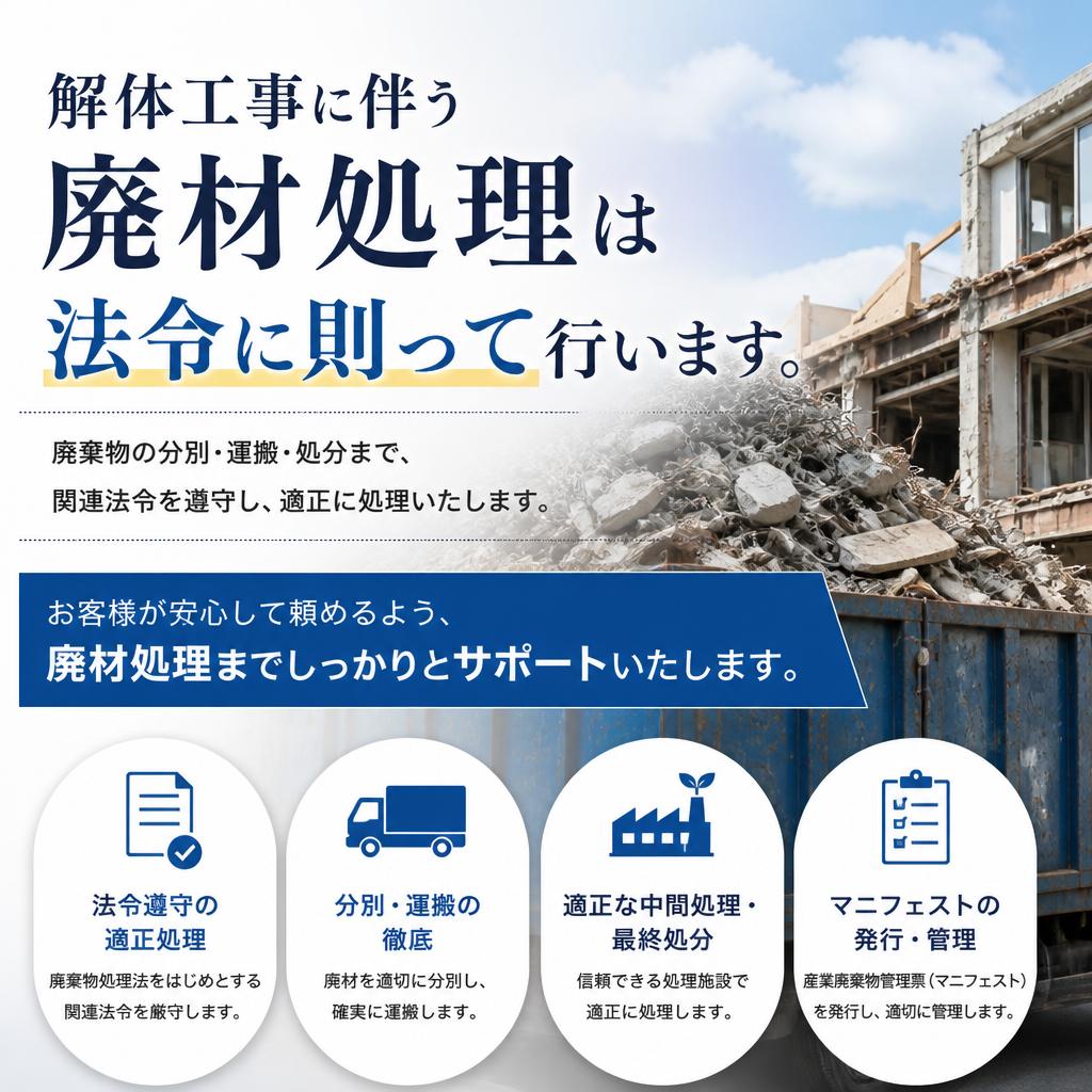 法令遵守・廃材処理も安心