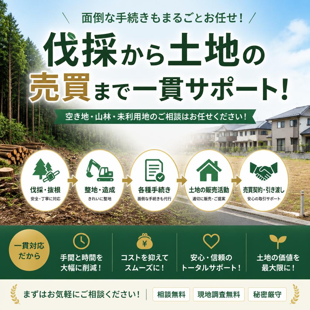 伐採から土地の売買まで一貫サポート！